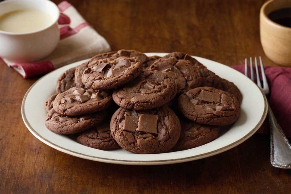 Plate of rich fudge cookies with a chewy center