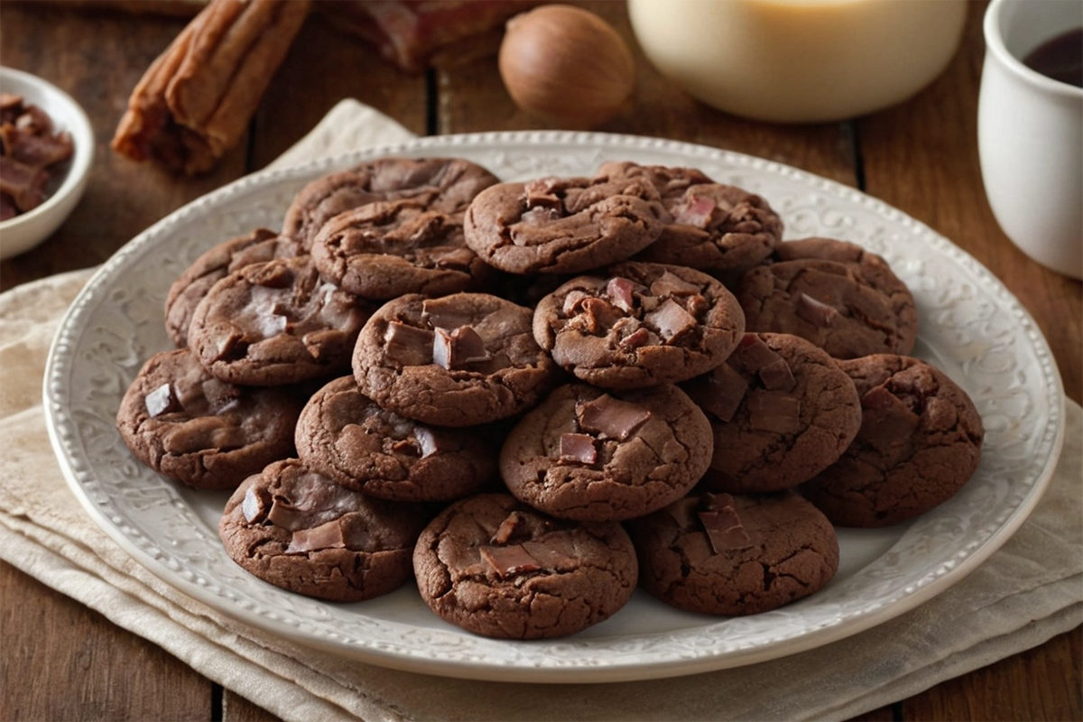 Plate of rich fudge cookies with a chewy center