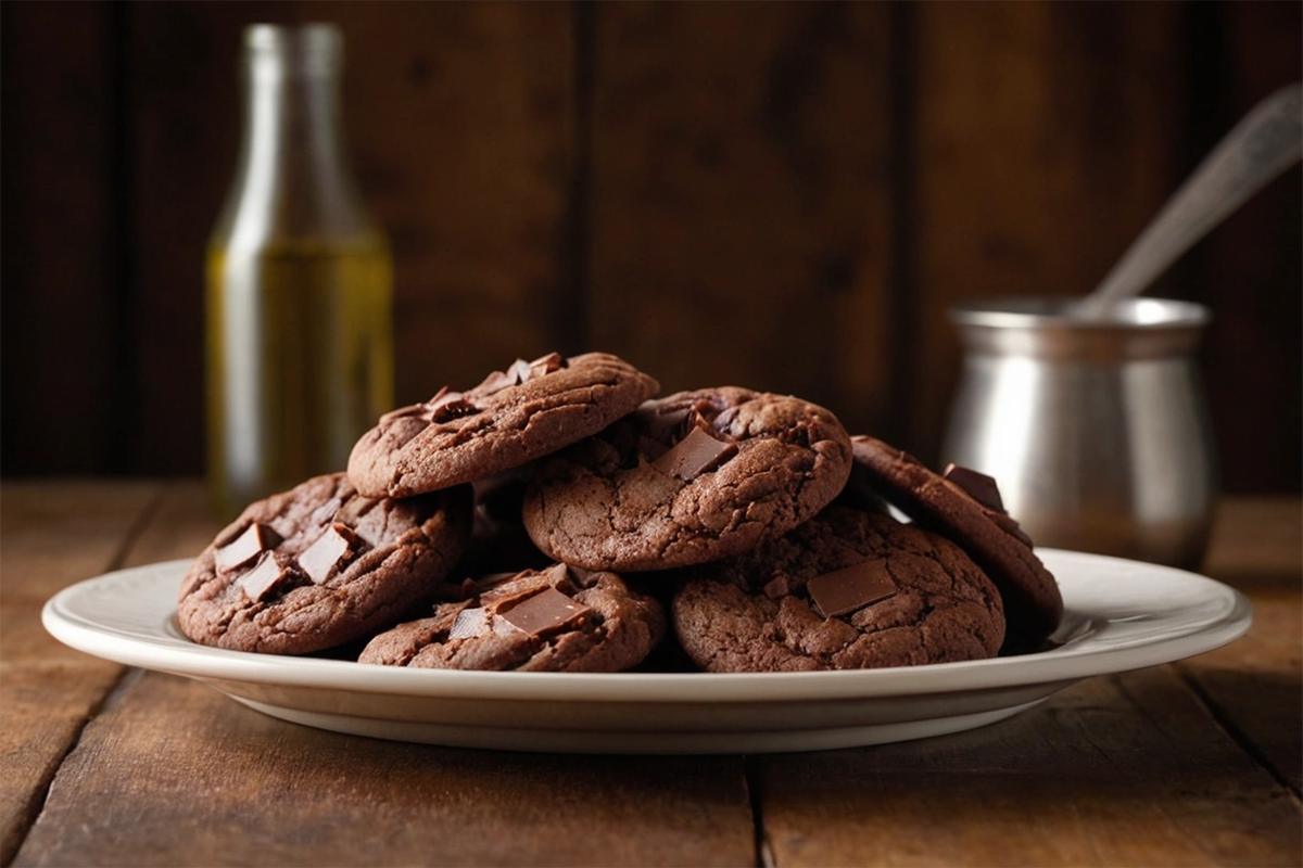 Plate of rich fudge cookies with a chewy center