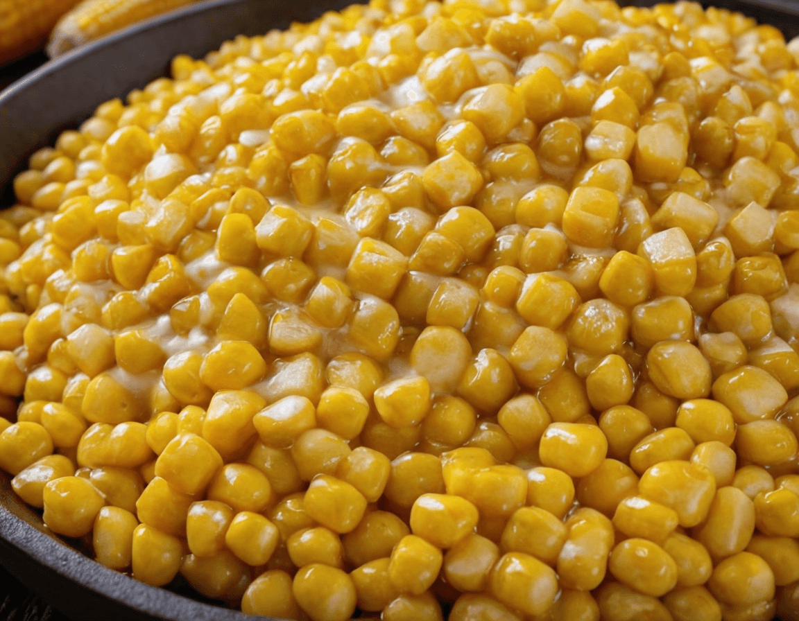 Honey Butter Skillet Corn served in a cast iron skillet with a golden glaze and fresh herbs on top