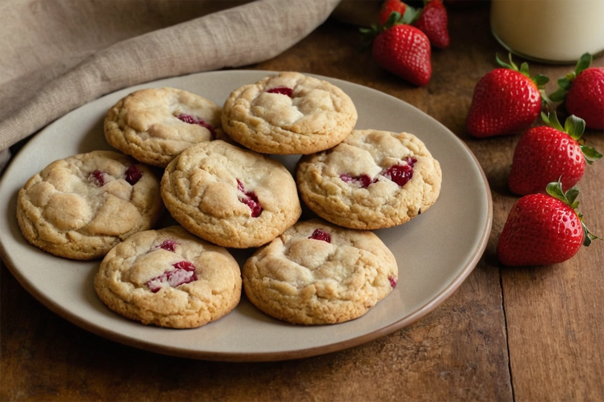 Freshly baked strawberry cheesecake cookies