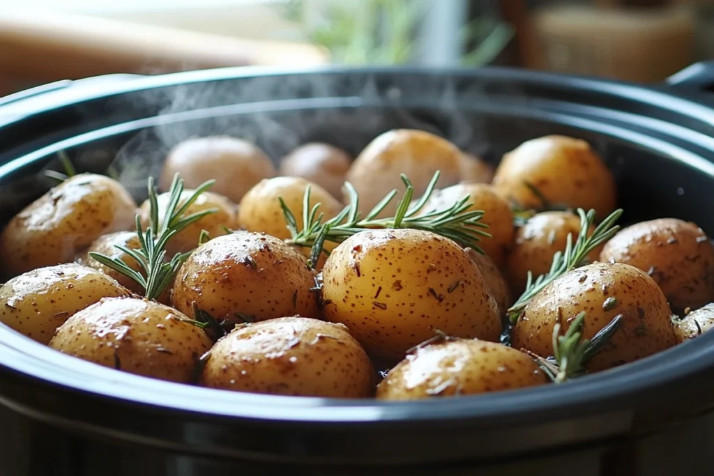 Parboiled potatoes in a slow cooker dish