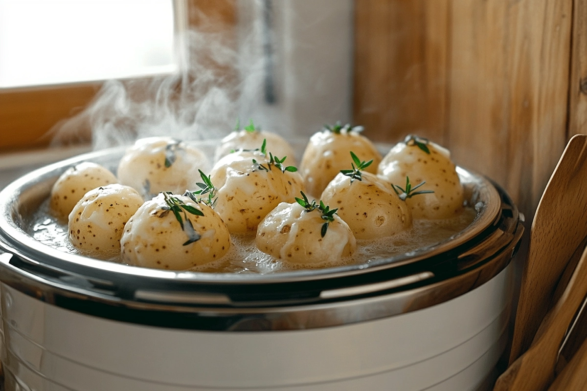 Parboiled potatoes in a slow cooker dish