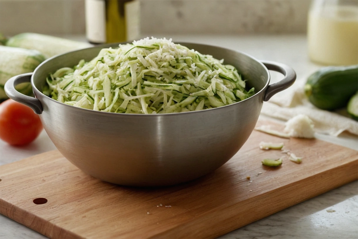 How to salt shredded zucchini in a colander for cooking