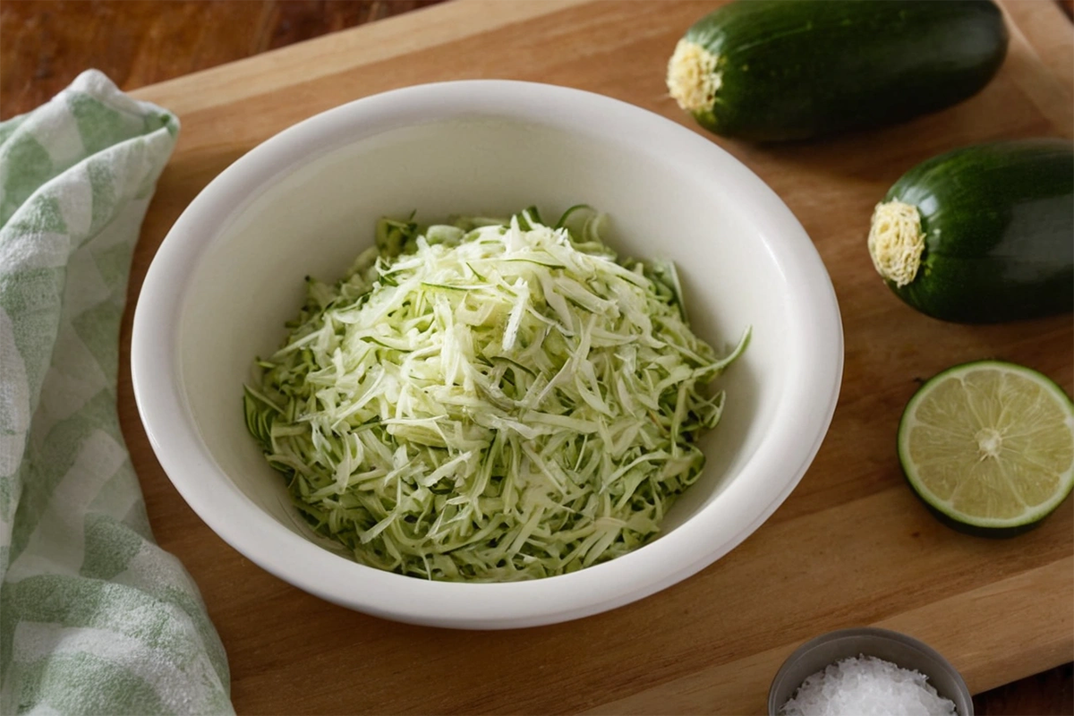 How to salt shredded zucchini in a colander for cooking