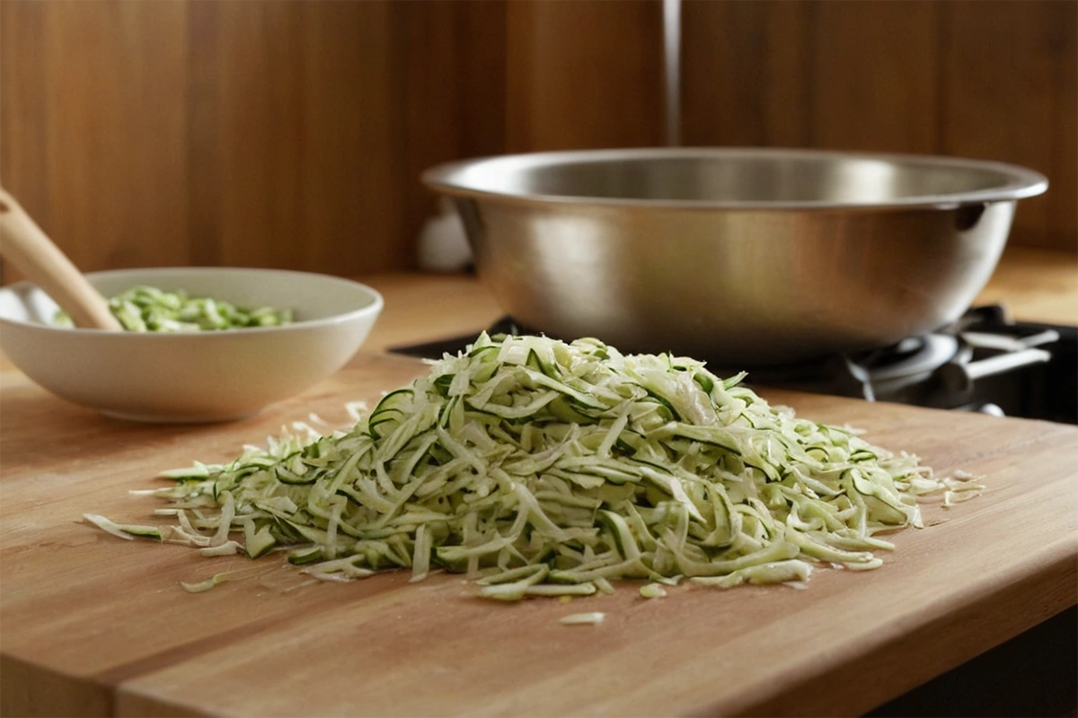 How to salt shredded zucchini in a colander for cooking