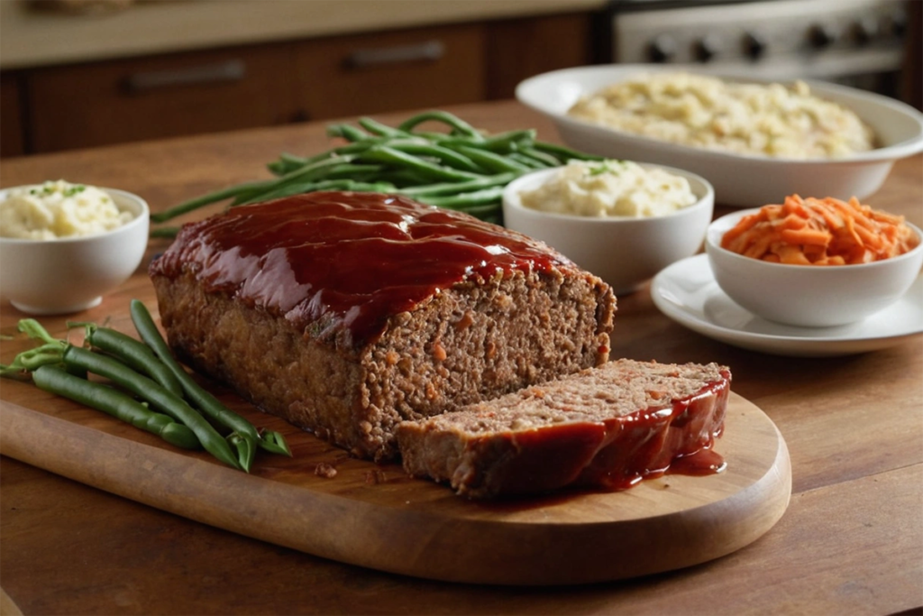 Perfectly cooked meatloaf on a serving plate