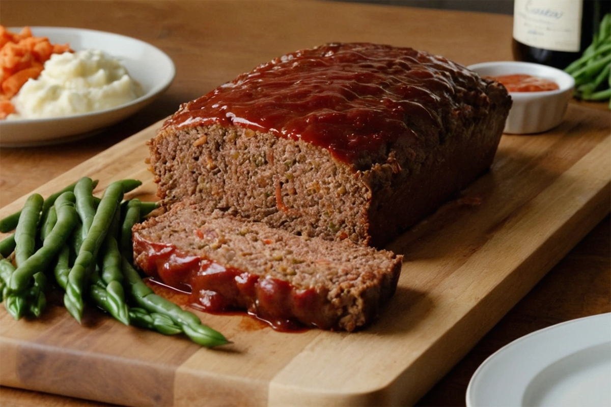 Perfectly cooked meatloaf on a serving plate