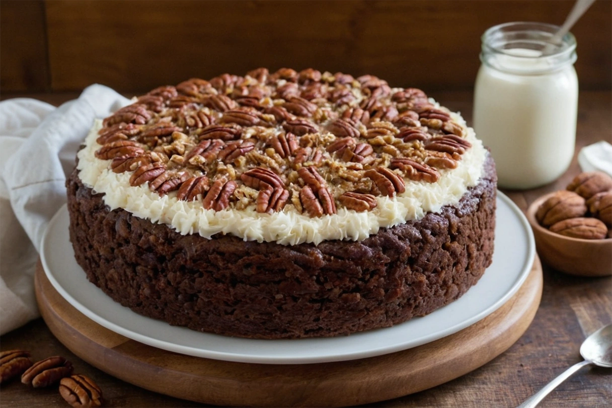 German Chocolate Cake with coconut pecan frosting