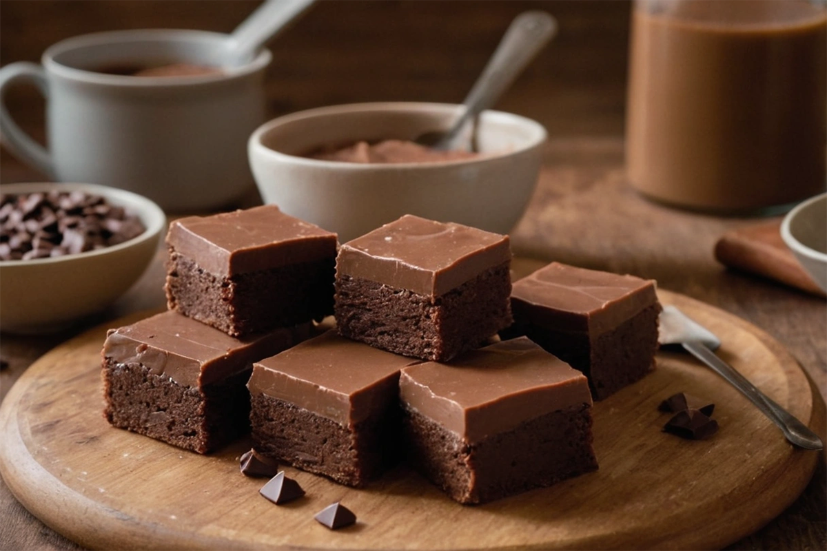 Close-up of creamy homemade fudge cut into squares