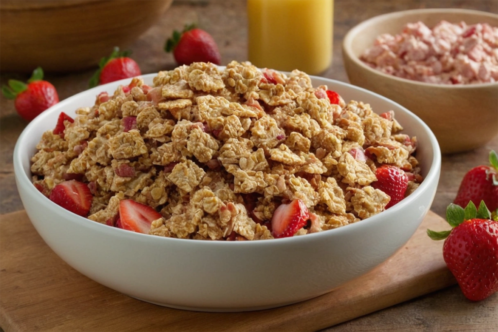 Strawberry crunch made with Golden Oreos and butter on a baking sheet