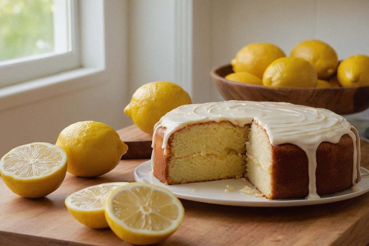 A moist, lemon-flavored cake made using lemon juice instead of milk, with a soft texture and golden color.