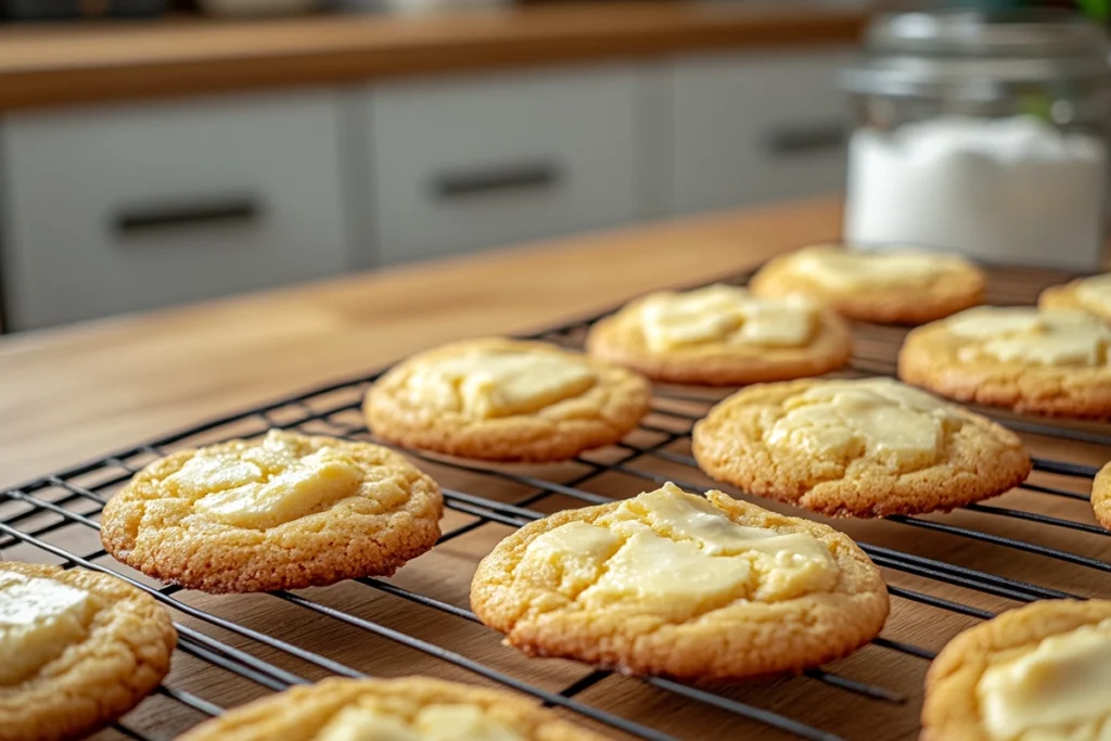 Cheesecake cookies stored in a container, highlighting the importance of refrigeration to maintain freshness.