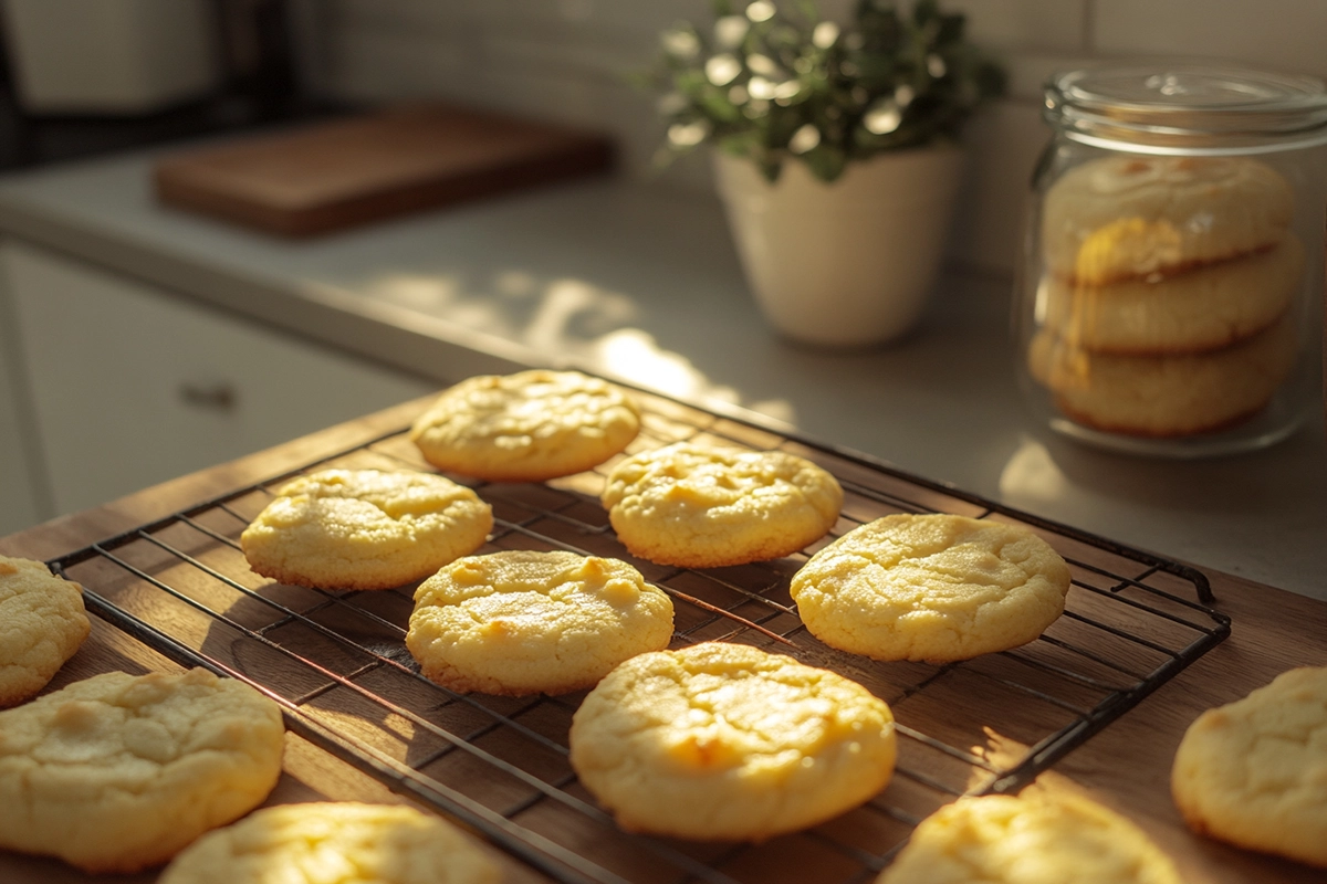 Cheesecake cookies stored in a container, highlighting the importance of refrigeration to maintain freshness.