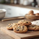 Close-up of freshly baked chewy cookies made from a box mix on a cooling rack