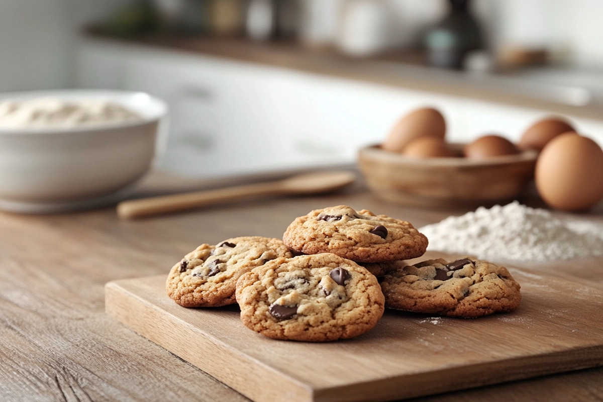 Close-up of freshly baked chewy cookies made from a box mix on a cooling rack