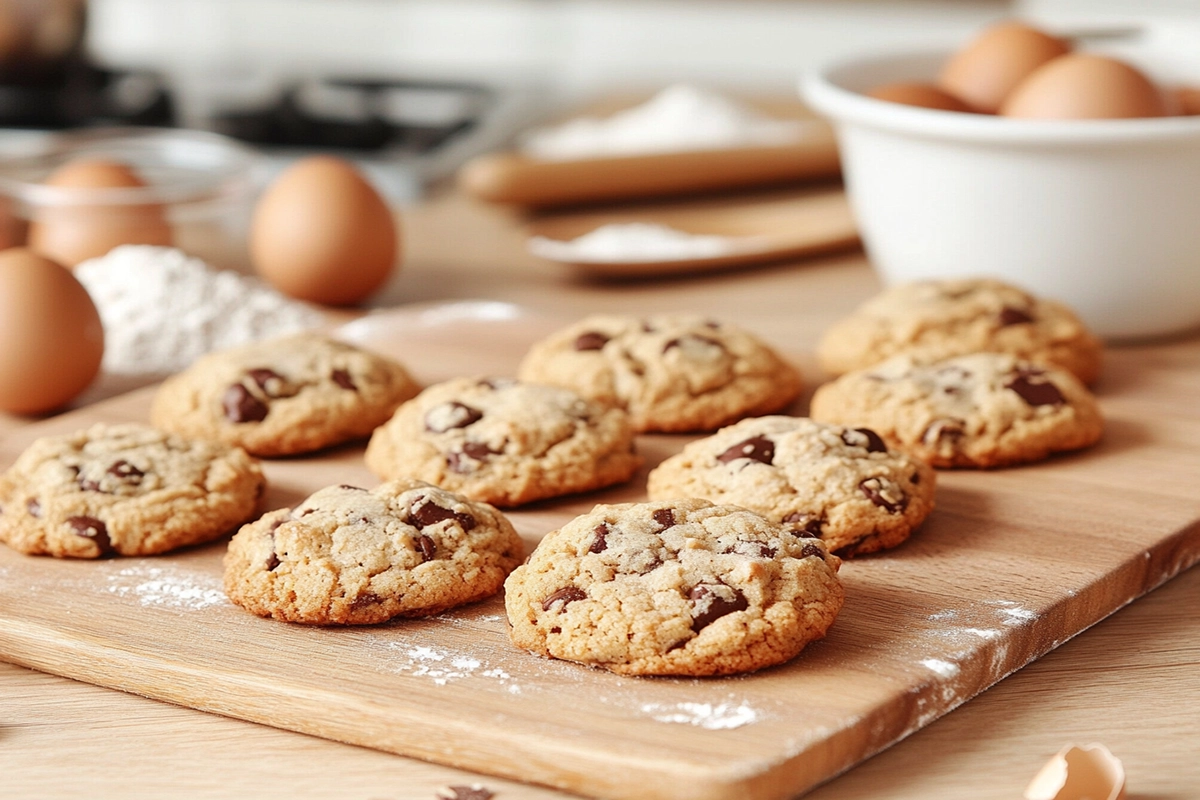 Close-up of freshly baked chewy cookies made from a box mix on a cooling rack