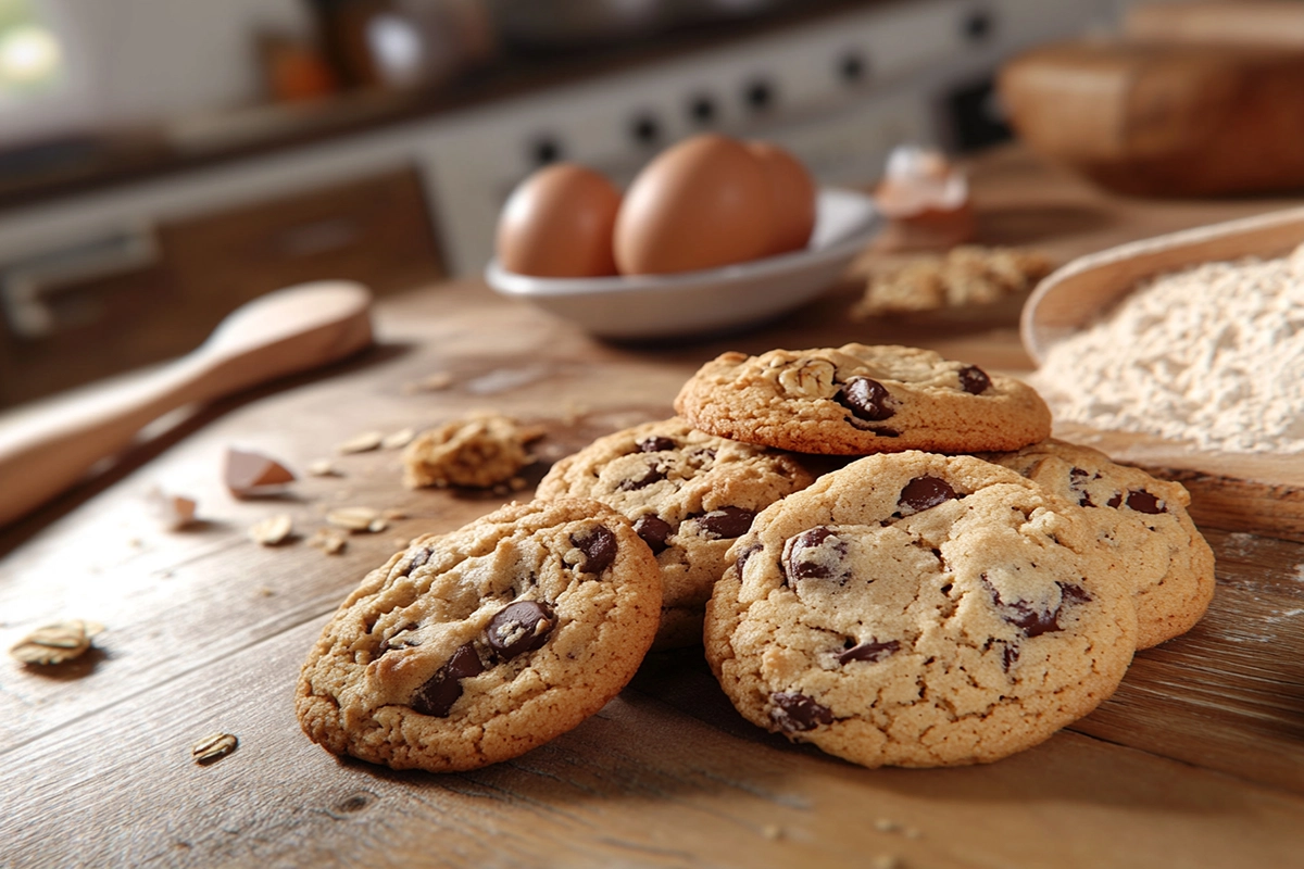 Close-up of freshly baked chewy cookies made from a box mix on a cooling rack