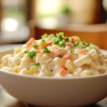 Hawaiian mac salad served in a bowl, showcasing its creamy texture and classic plate lunch style.